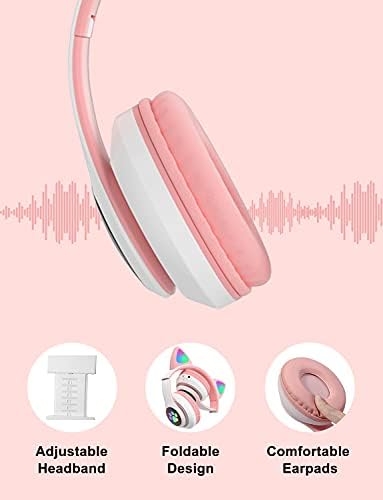 Dječji slušalice Bežične slušalice TOKANI Bluetooth za djecu, Mlade i odrasle, Bluetooth Slušalice na uho s mikrofonom, Slušalice-mačka uši za djevojke i žene (Pink)