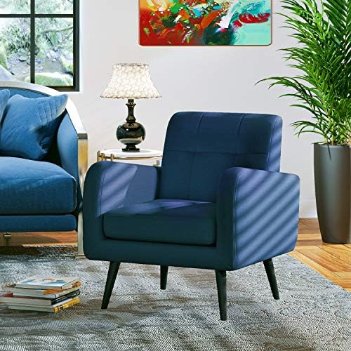 Dovoljno stolica za dnevni boravak Naglasak stolica Moderna Stolica od lanene tkanine Za spavaće sobe Jednokrevetna kauč na Udoban Naslonjač s konusnih nogama Odvojiva Jastuk za sjedenje za male prostore, Plava