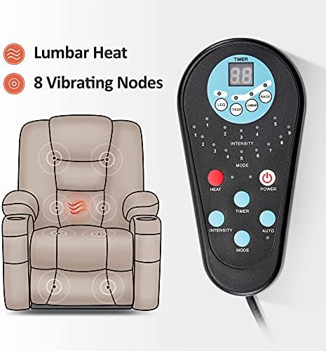 Stolica za ljuljanje Mcombo s masažom i grijani za starije osobe, Extra oslonac za noge, 3 Položaja, Jastuk za leđa, Držači za čaše, USB priključak, Umjetna Koža 7519 (Prosjek, Tamno siva)