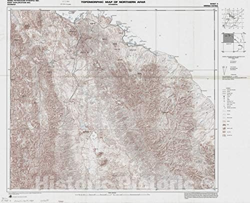 Povijesna panorama karta : Etiopija 1968 3, Топоморфная karta Sjeverne Афара, Etiopija, Stara stara tocno : 30 cm x 24 cm