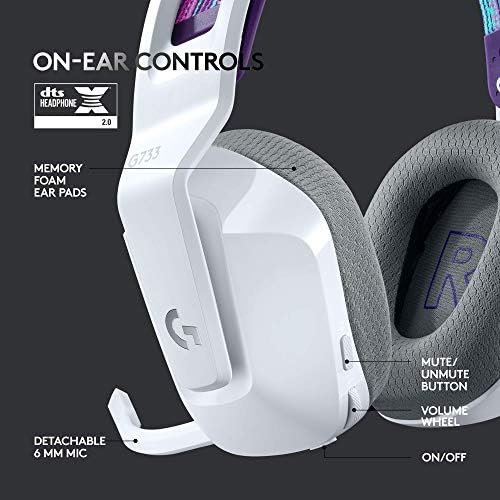 Wireless gaming slušalice Logitech G733 brzine svjetlosti s spuštenog traka za glavu, LIGHTSYNC RGB, Plavi VO!Tehnologija CE mic i audio driveri PRO-G - Bijela (ažuriran)