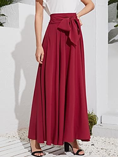 SweatyRocks Ženska elegantna suknja s visokim strukom, nabrane suknje Maxi s tie sprijeda