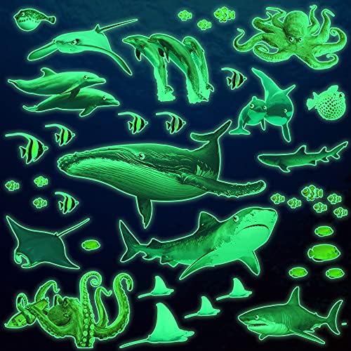 Amaonm Izmjenjivi Sjajni u Mraku Ocean Životinje Naljepnica na zidu Osvijetljena Pod Morskom Ribom Naljepnica