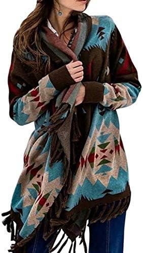 Ženski kaput-cardigan Ethinc Boho s dugim otvorenim передом srednje dužine Vune kaput, Džemper Aztec plemena