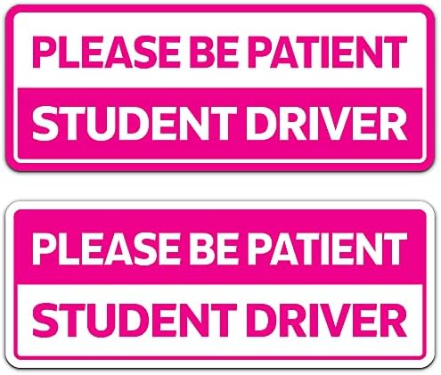 Naljepnica-naljepnica za vozača - Student Naljepnicu na auto-Roza i bijela (Set od 2 osobe) - Nova rezolucija za mlade Međunarodni Znak Boja sigurnost - Molim vas, Budite strpljivi, Student-vozač