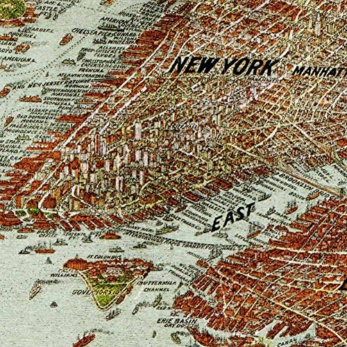 Kartice Антигуос - Gostiona Panoramsko zidni kartica Никербокера Velikog New Yorka, oko 1912 godine-Dimenzije 24 x 36 cm (610 mm x 915 mm)