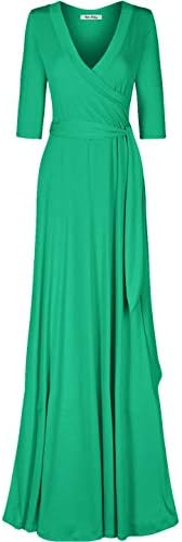 Ženske haljine Bon Rosy #MadeInUSA s V-izrez i 3/4 rukava, monotone Maxi haljina s mirisom, plus