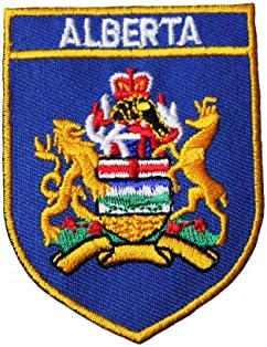 Plavi Štit ALBERTA SA Zlatnim Obrubima Zastava Pokrajine Kanada 2 1/8 x 2 7/8 In Vezeni Željezom na нашивке
