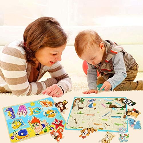 6 Komada Drvenih zagonetke za djecu, Skup Dječje slagalice - Životinje, vozila, Ocean, Dinosaur, Voće i Farma,