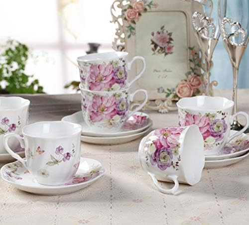 GY 12 kom Tea set - 7 unci Nove čajne Šalice i tanjurići od kost kina s ružičastim cvjetnim uzorkom Porculanske