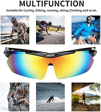 Polarizovana Sportske Sunčane naočale,10 Paketića Biciklističke sunčanih naočala za muškarce i žene s 5 izmjenjivim staklima Zaštita od UV400 za motocikle,mtb,vožnje bicikla,trčanja, bejzbol,ribolov, utrke, golf