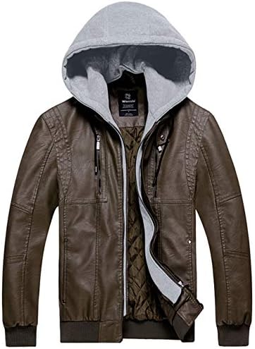 Wantdo Muška jakna od umjetne kože Мотоциклетное PU Topli Kaput Байкерское Kaput s Odvojivim Kapuljačom