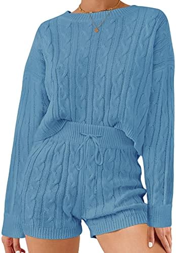 Ženski kompleti свитеров ZOWODO iz 2 predmeta, Skraćeno top kabliranje češalj dugih rukava i kratke hlače od