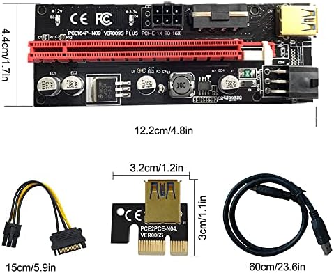 Najnoviji kabel VER009S PCIE Riser Express od 1X do 16X (jela od Dual-6pin / Molex) s led grafički nastavkom,