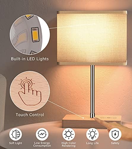Noćni Ormarić Lampa sa Bežični Punjenja - Podesiva Visina i Svjetlinu, USB Port, osjetljiv na Dodir za Upravljanje