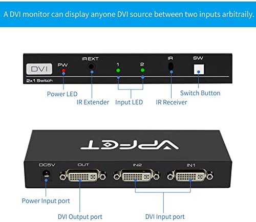 Prekidač VPFET DVI 2 u 1 Izlaz 4K DVI 2-port switch sa IC daljinskim upravljačem DVI 2x1 Podrška 4096x2160@30