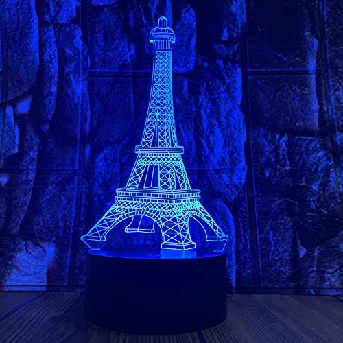 Eiffelov toranj 3D Led Optička iluzija Akril noćno svjetlo s daljinskim upravljačem 7 Boja Promjena Svjetline USB Napajanje Dekoracija Spavaće sobe lampe za Rođendan Božić Pariz Modni Stil Poklon za Dijete-Djecu djeca