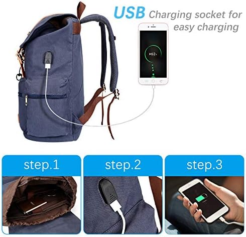Modoker Starinski ruksak Ruksak za žene i muškarce, Platna ruksak i Starinski školski ruksak za koledž sa USB-priključkom