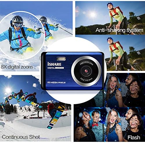 Mini digitalni fotoaparat za snimanje fotografija 2,8-inčni LCD zaslon sa 8x digitalnim zoomom, 20 Mp digitalni fotoaparat visoke razlučivosti, Punjiva skladište za vođenje i snimanje, Iznutra i izvana za djecu/starije osobe/studente(Plava)