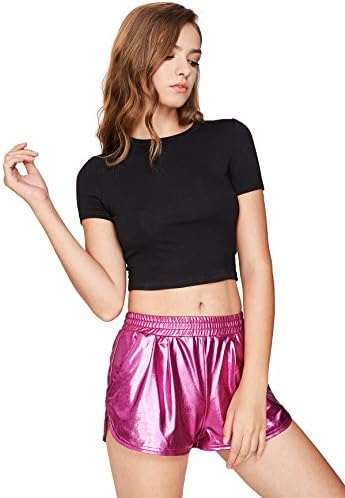 SweatyRocks Ženske metalne kratke elastičan struk Sjajne hlače