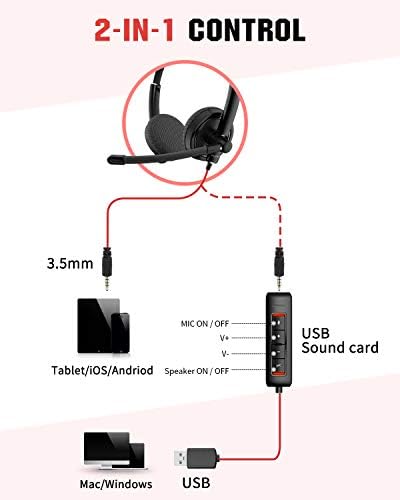 NUBWO HW01 USB Slušalica/ 3.5 mm Računalo i Slušalice s Mikrofonom Buke, Lagane Slušalice za PC, Ožičen Slušalice,