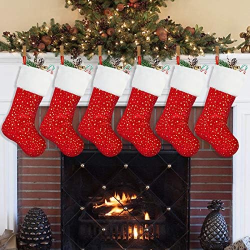 Božićne Čarape Лимбриджа, 6 Komada 18 cm, Zlatna Zvijezda s bijelim pliš završiti, Klasični Personalizirane Velike dekoracije za čarapa za obiteljski svečane sezone, Crvena