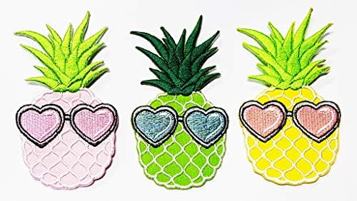 Nipitshop Zakrpe Set od 3 Fantastičnih Voća Ananas s Naočalama u obliku srca, Crtani film Krpa za Odjeću Naprtnjače
