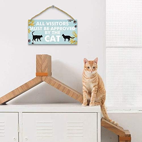 TOARTi Smiješno Mačka Ljubitelj Kućne Ljubimce Drveni Znak-12,5x25 Cm, Svi Posjetitelji Moraju Biti Odobreni