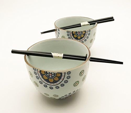 Japanski Posuđe stakleno Keramička Zdjela za rezance Рамен Udon, Set od 2 predmeta, Poklon pakiranje od bambusovim