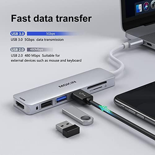 USB C Hub HDMI Adapter za MacBook Pro 2019/2018/2017, MOKiN 5 u 1 USB Ključ-C HDMI, čitač kartica Sd/TF kartica