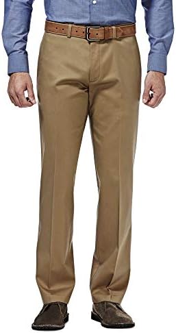 Muške hlače Haggar Premium-klase bez željeza Kaki Ravne Rezove s fleksibilne zone i ravnim prednjim hlačama