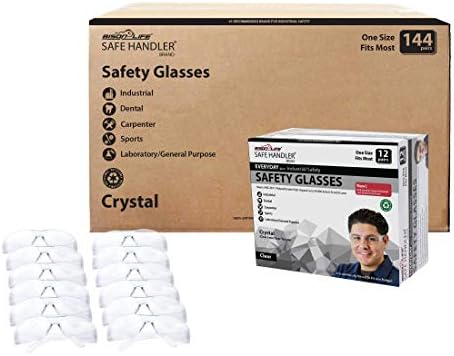 Zaštitne naočale BISON LIFE | Iste veličine, Prozirne zaštitne leće od polikarbonata, Jasno hramu, 12 komada u kutiji (Ukupno 12 kutije, 144 para)
