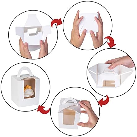Kutije za Cupcakes 60 Kom, Prenosive Posude za Jednokratnu upotrebu Za Cupcakes sa držačem od bijelog Papira,