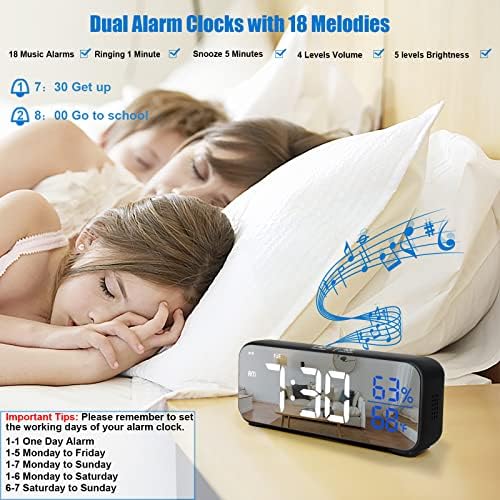 Glazbeni alarm Hokand Rezervna baterija - Led digitalni sat sa USB-punjačima,Temperatura,Vlažnost,Dan,18 Tona,5