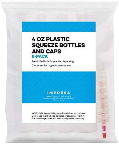 8-Pakiranje od 4 unce Plastičnih boca i poklopaca za cijeđenje - Bez BPA, bez lateksa, prehrane kvalitete-Odlično