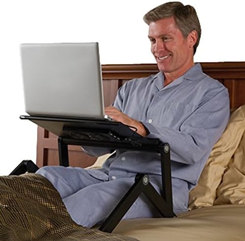 WorkEZ Executive Podesiva Ergonomska Postolje za hlađenje Laptop Postolje za koljena za kauč-krevet sa 2 Ventilatora i 3 USB porta sklopivi aluminijski stolni pladanj za ustaje visina kuta prijenosni hladnjak za macbook hlađenje,crna