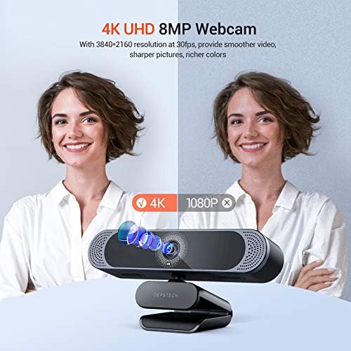 Web-kamera 4K, 2021 DEPSTECH HD 8 mp kameru s auto fokusom senzor Sony sa mikrofonom, sa Zaštitnim poklopcem i stalak, Plug and play USB-računalna Web kamera za profesionalne streaming/Online-učenje/Video/Zum/Skype
