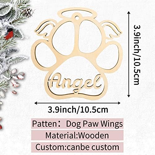 Personalizirane Božićni ukrasi od očnjaka šape s krilima Anđela, Običaj Drveni ukrasi sa imenom ljubimca za