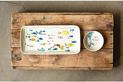 Kreativna zadruga pravokutni stakleno Keramička ploča sa slikama riba i Pogodan pehar (Set od 2 komada), 11-3/4D