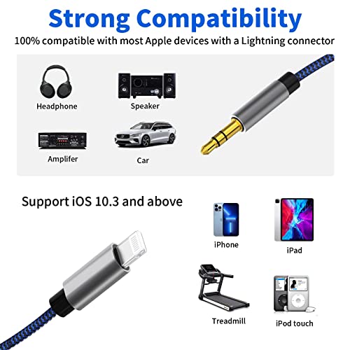 Audio Lightning do 3,5 mm 3 noge, [Certified Apple MFi] Aux Kabel za iPhone za vozila Premium klase s оплеткой Aux za Lightning kabel Kompatibilan s iPhone 13/12 /11 /X/XS XR /8/7 /iPad (Crni i plavi)