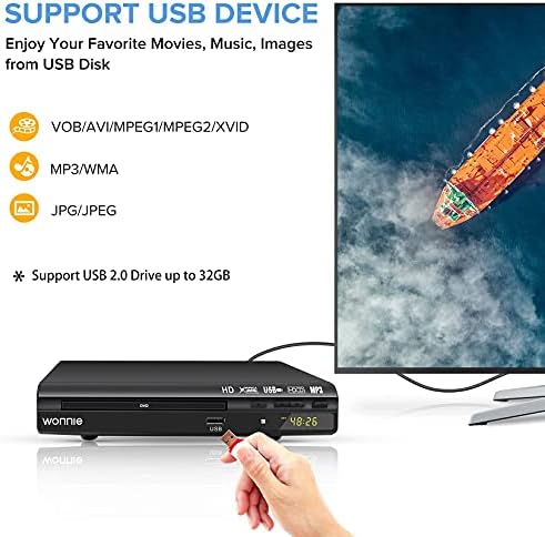 DVD player WONNIE za tv, Kucni DVD playeri s HD/AV/koaksijalni izlaz i USB ulazom, podržava HD 1080P, Ugrađeni