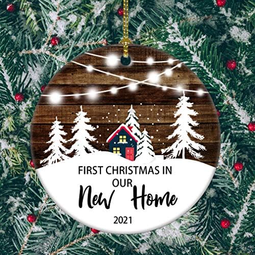 Naš prvi Božić u Našem Novom Domu Ukras Božićnog Drvca Dekoracija Božićne Svadbeni Nakit Par Poklon Mladencima 2021 (Bijela i Smeđa Novi Dom)