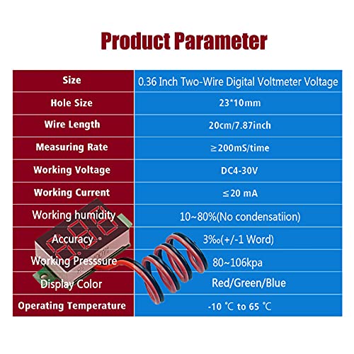 DaFuRui Prikaz stalnog napona, 6pcs Mini Digitalni Voltmetar 0,36 inča Двухпроводной Tester napona dc 4-30 Zaštita