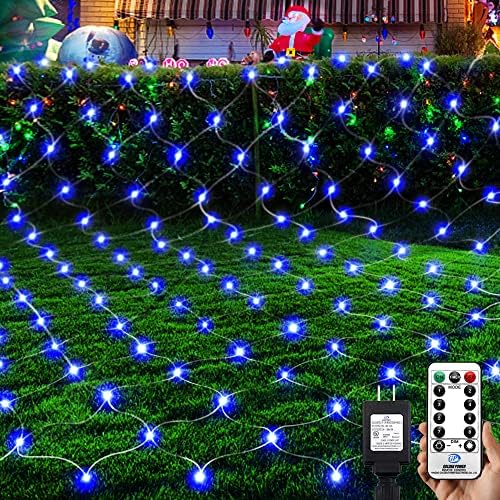 Božićni mrežaste svjetiljke veličine 9,8 x 6,6 ft,200 led neto vijencima s daljinskim upravljačem,8 Načina povezivanja Neto vijencima Božićna rasvjeta za vrt, Grmlja, Svadbe, Dekoracije Božićnog drvca Plava+Zelena