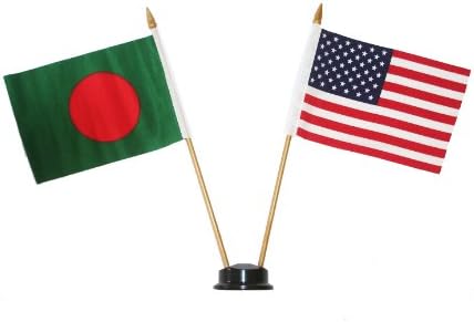 SAD i BANGLADEŠ Mali 4 X 6-inčni Mini-dvokrevetna Zastavu Zemlje zastava pol uz stup sa CRNIM POSTOLJEM na 10