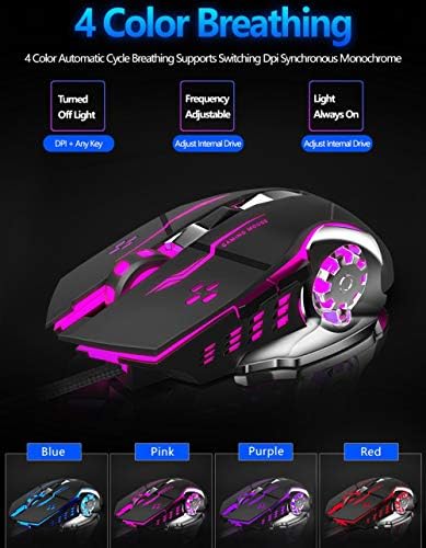 Gaming Miš, Ergonomski Igre Optički Miš sa USB-žicom sa 6 Programabilne Tipke i 4-color led pozadinskim osvjetljenjem,