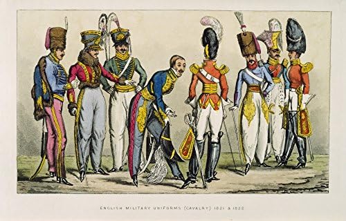 Britanski vojnici 1821 Muška Vojna Oblik (Konjica) i 1821 1822 Moderna Сатирическая Engleska Акватинта (24 x 36)