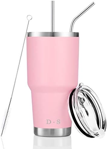 D·S 30 ml Pink Čašu Bubalo s dvostrukim stijenkama od nehrđajućeg čelika s vakuum izolacijom od slame i poklopac,
