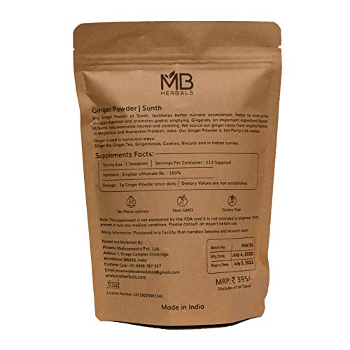 MB Herbals Đumbir u prahu 227 g / 8 oz / 0,5 £ | Čist, bez aditiva, Bez Konzervansa, Bez GMO, Bez glutena