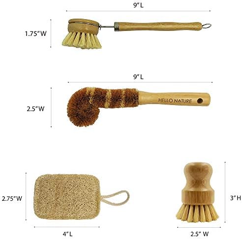 Set kuhinjskih četke na biljnoj osnovi 6pcs od HELLO NATURE, Stalan i биоразлагаемая Bamboo četka za kosu od